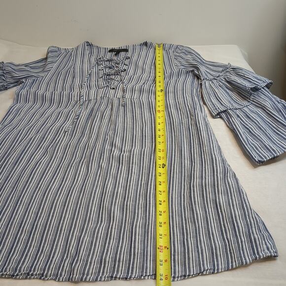 BCBGMAXAZRIA Charlyze Boho Women's L Whimsical Blue White Bell Sleeve Dress - Picture 11 of 15